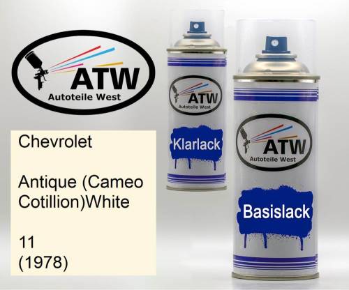 Chevrolet, Antique (Cameo Cotillion)White, 11 (1978): 400ml Sprühdose + 400ml Klarlack - Set, von ATW Autoteile West.